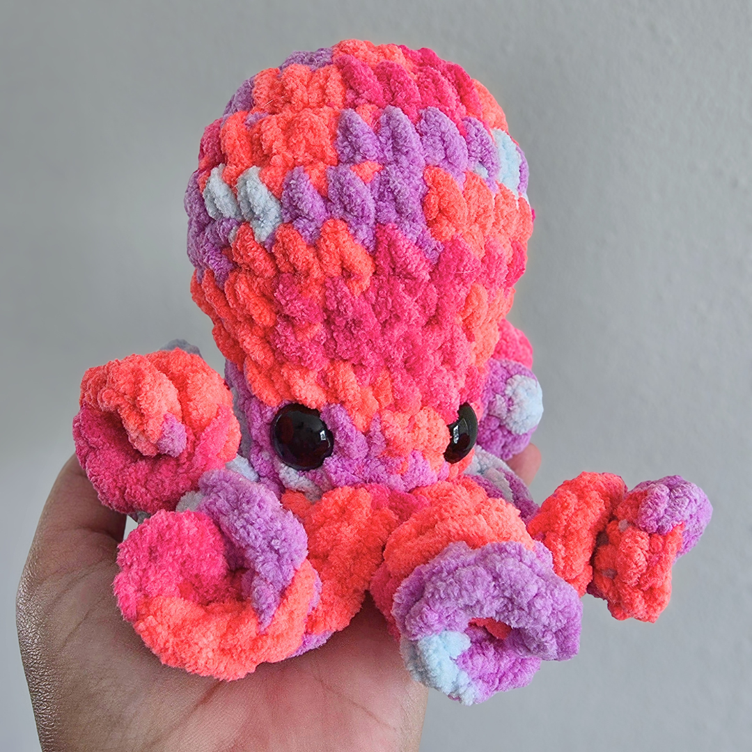 Small Octopus Plushie - Bright Pink Multi
